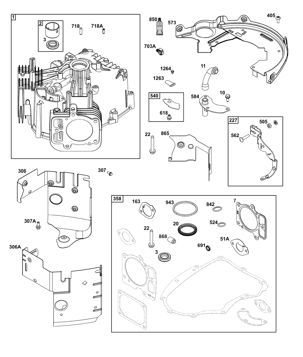 Cylinder Group Diagram and Parts List for 40N777-0031-B5 400000 - 699999 Briggs and Stratton Engine